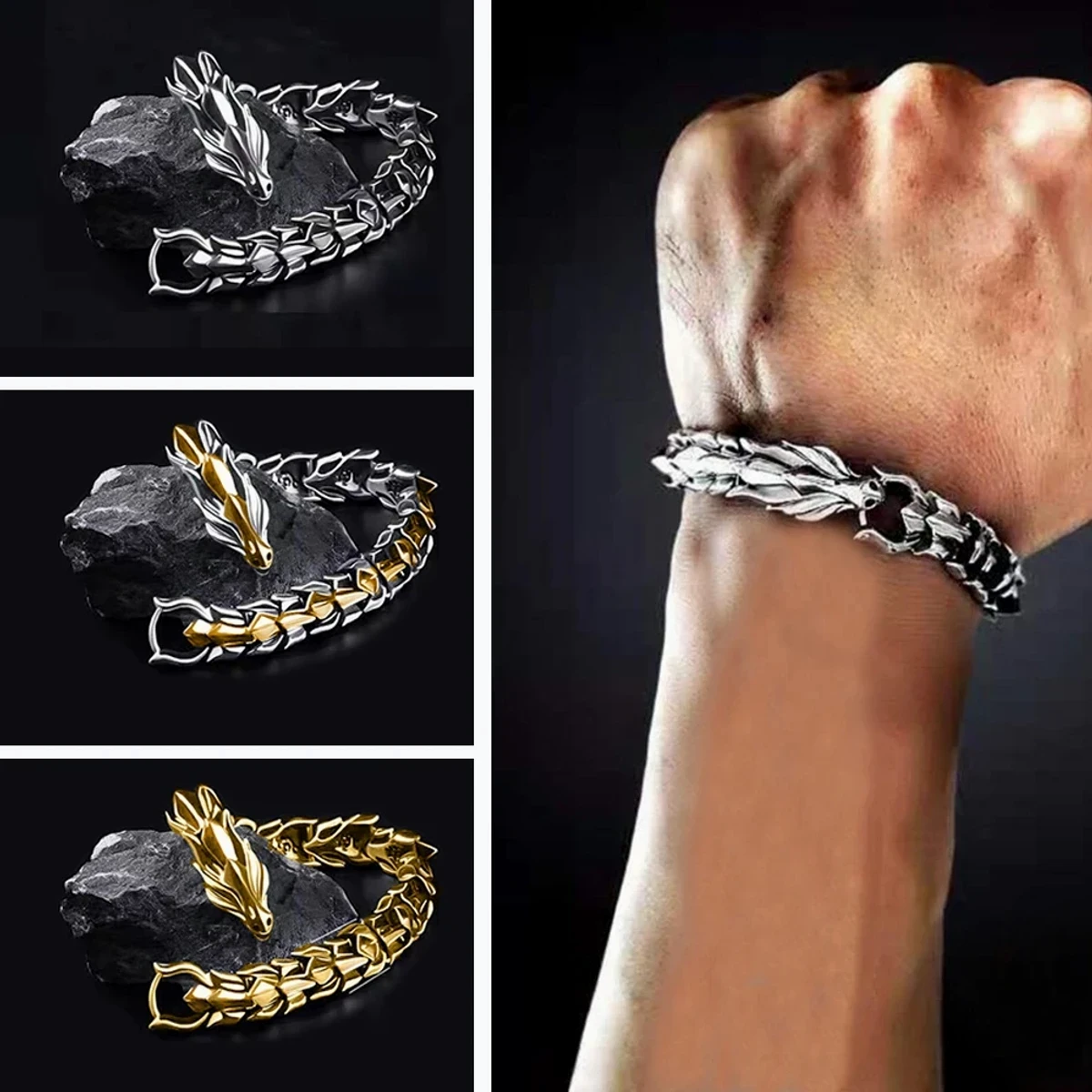 Nordic mythology bracelet Vintage Stainless Steel Dragon Bracelet Men Wristband Viking chain bracelet Celts Dragon jewelry